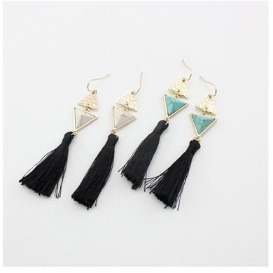 Boho Chic Pyramid Earrings In Marbled Stones And Tassels VistaShops