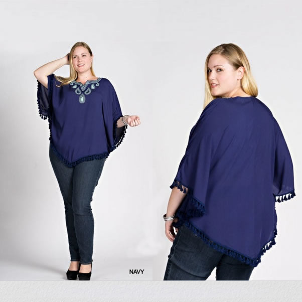 Blue Paisleys Top With Tassels In Plus Sizes Vista Shops