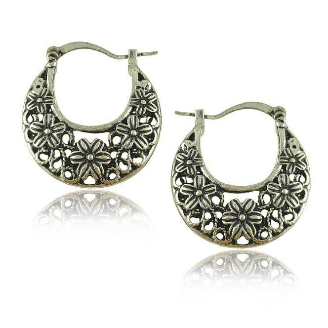 Silver Tribal look Filigree Hoop Earrings For World Traveller Vista Shops