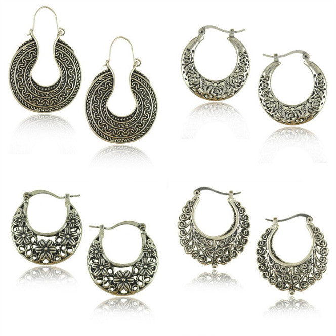 Silver Tribal look Filigree Hoop Earrings For World Traveller Vista Shops