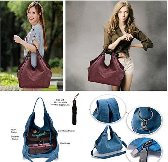 Discovery Journey Canvas Shoulder Bag with FREE Mini Umbrella Vista Shops