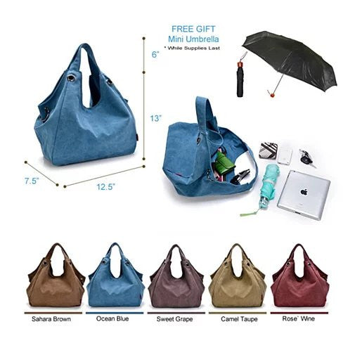 Discovery Journey Canvas Shoulder Bag with FREE Mini Umbrella Vista Shops