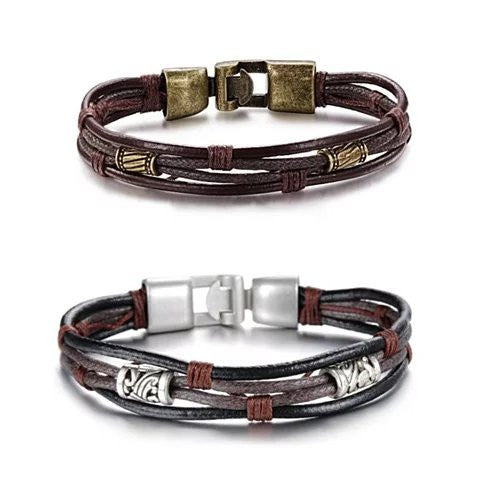 Gemini Twin Bracelets in Genuine Leather and Antique Metal Finish Vista Shops