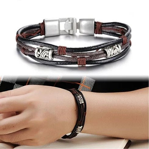 Gemini Twin Bracelets in Genuine Leather and Antique Metal Finish Vista Shops