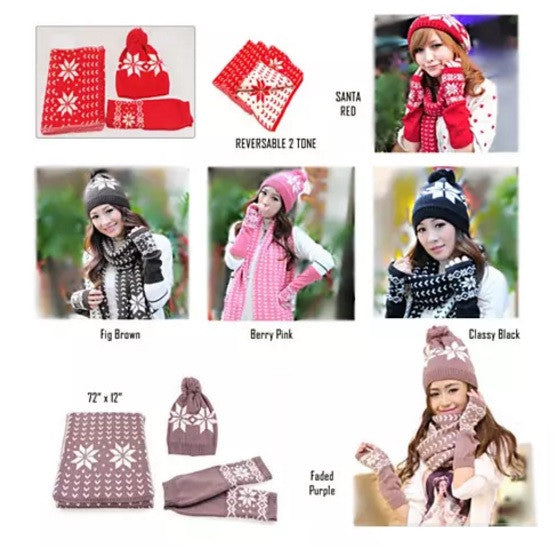 Snow Angel 3 pc XMas Set of Scarf, Hat And Gloves In 2 Tones Vista Shops