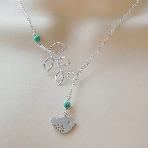 TURQUOISE SPRING Beautiful Bird Lariat Necklace Vista Shops