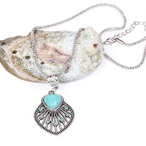 Peacock Heart Turquoise Token Of Love Pendant And Antique silver style Necklace Vista Shops