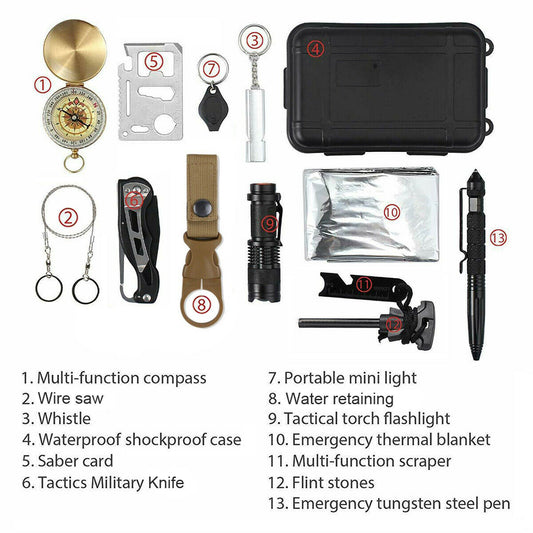 14 in 1 Outdoor Emergency Survival And Safety Gear Kit Camping Tactical Tools SOS EDC Case Vista Shops