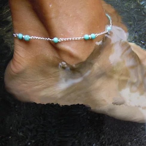 Mermaid Anklet Turquoise Beads On Silver Chain Vista Shops