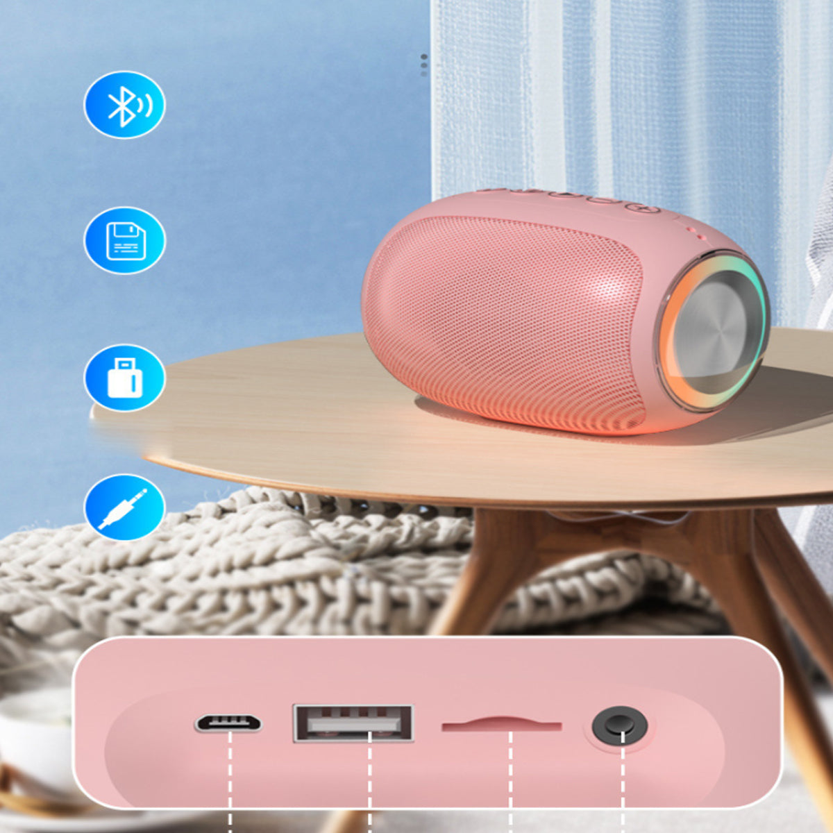 Oval Drum Bluetooth Speaker With LED Ring Light Vista Shops