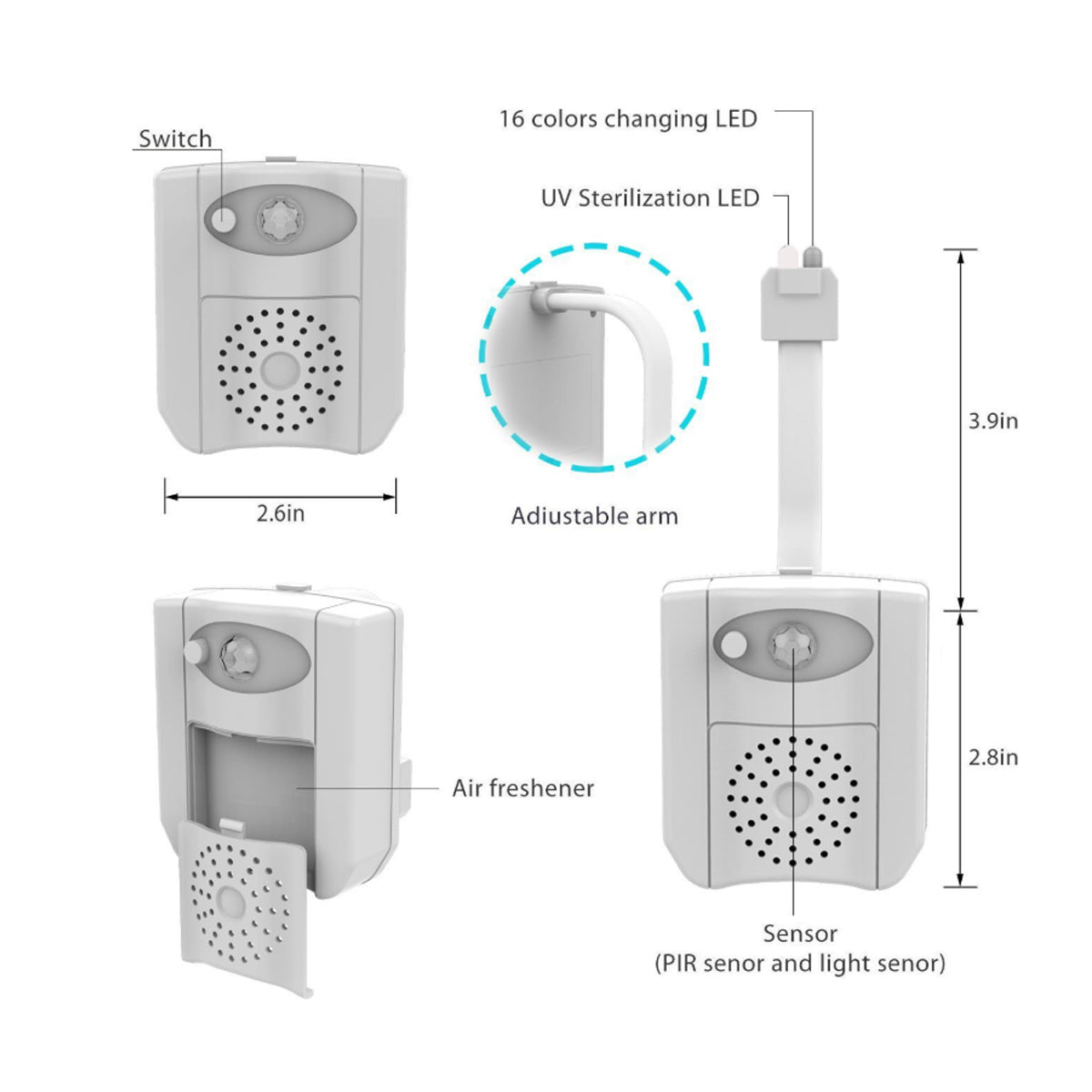 CLEAN BOWL UV Sanitizing Light For Germ Free Toilets With LED Motion Light Vista Shops