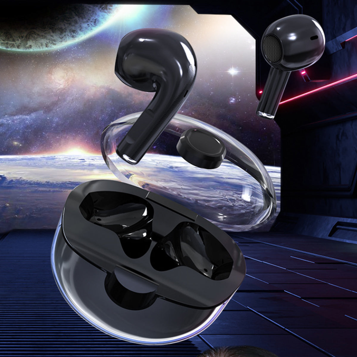 Clear Top Bluetooth Earphone With Charger Vista Shops