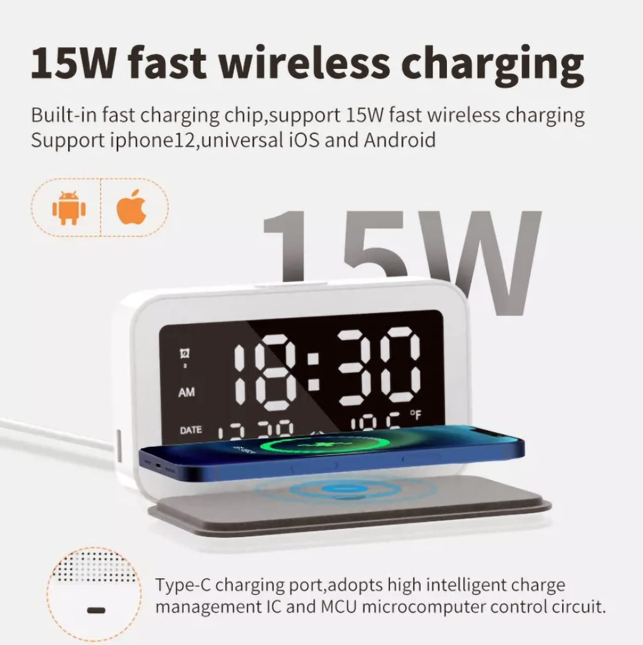 Clockwork Wireless Fast Charge Alarm Clock Vista Shops