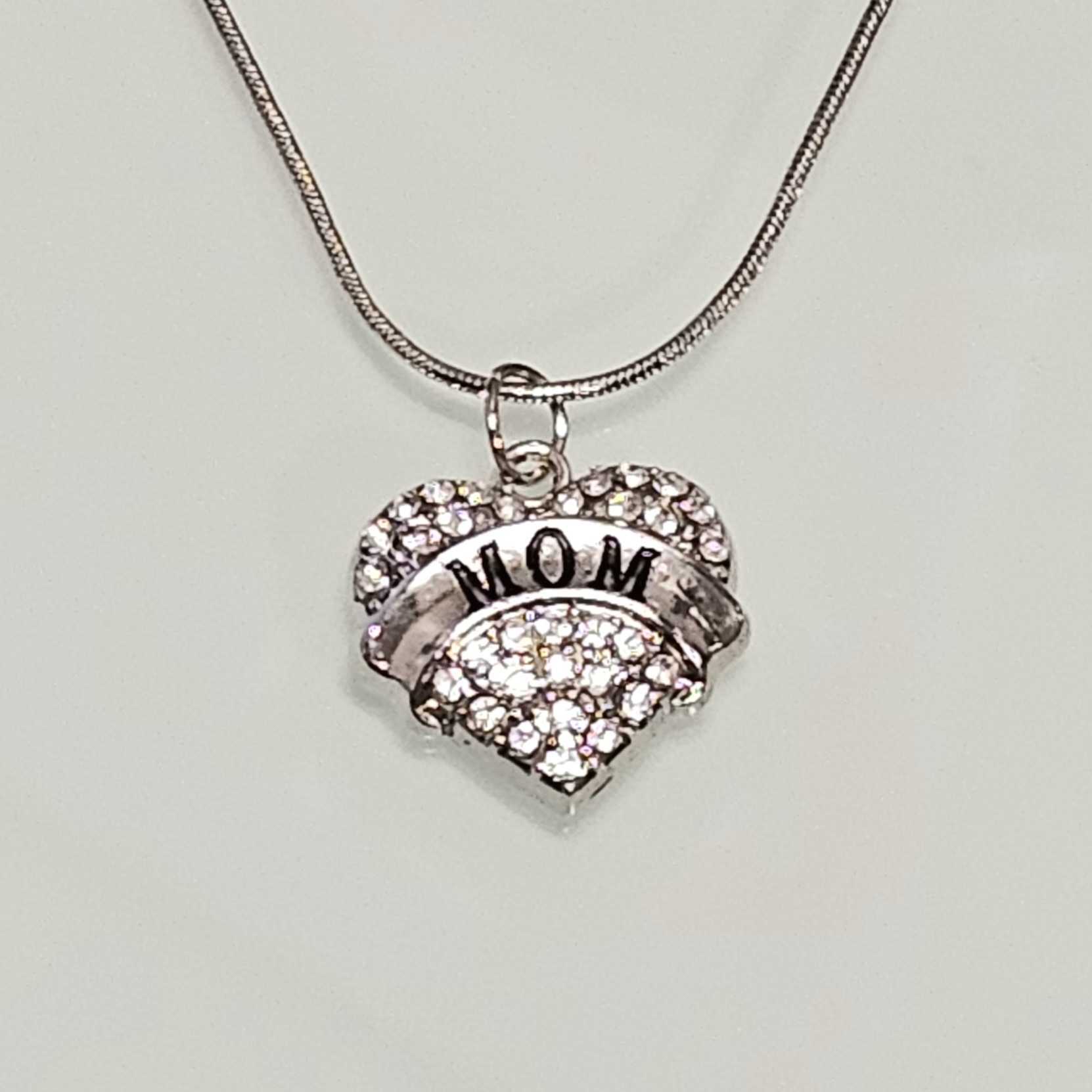 Love MOM Heart Shaped Pendant With Crystals And Chain Vista Shops