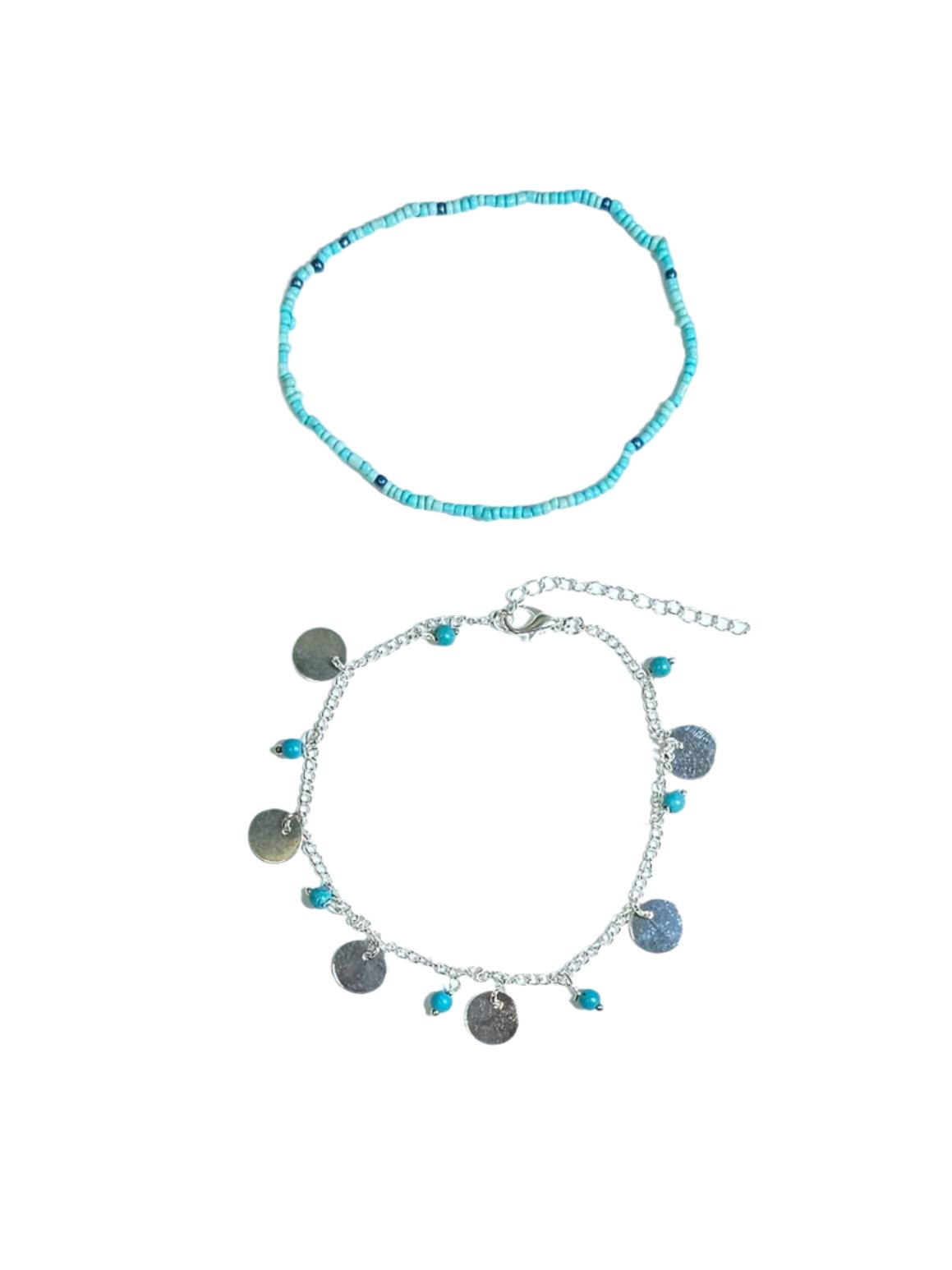 Delicate Discs and Turquoise Beads Anklet Vista Shops