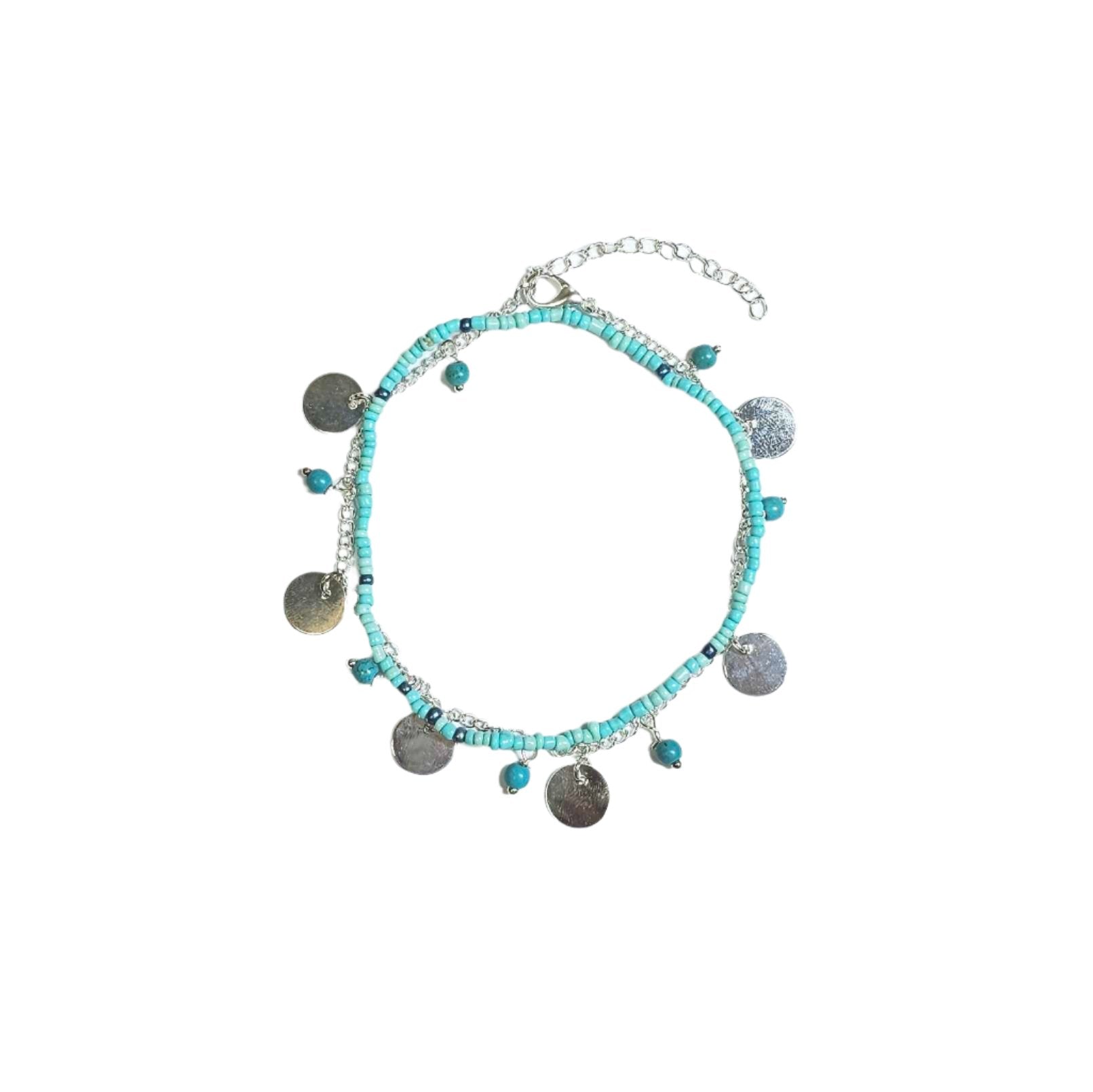 Delicate Discs and Turquoise Beads Anklet Vista Shops