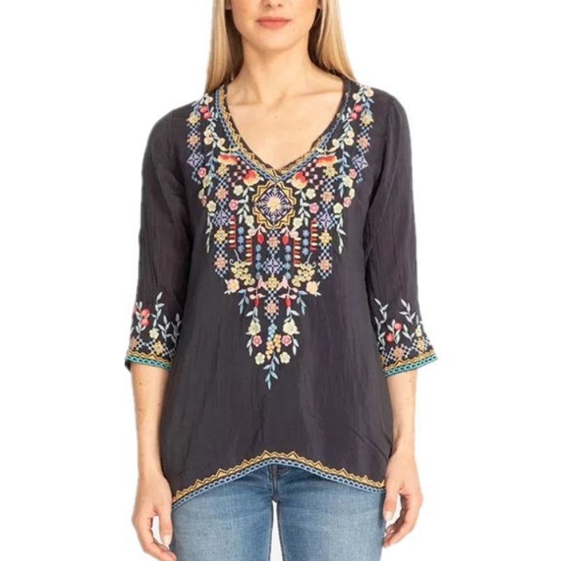 Private Garden Embroidered Tunic Tops In Vivid Colors SHOPS