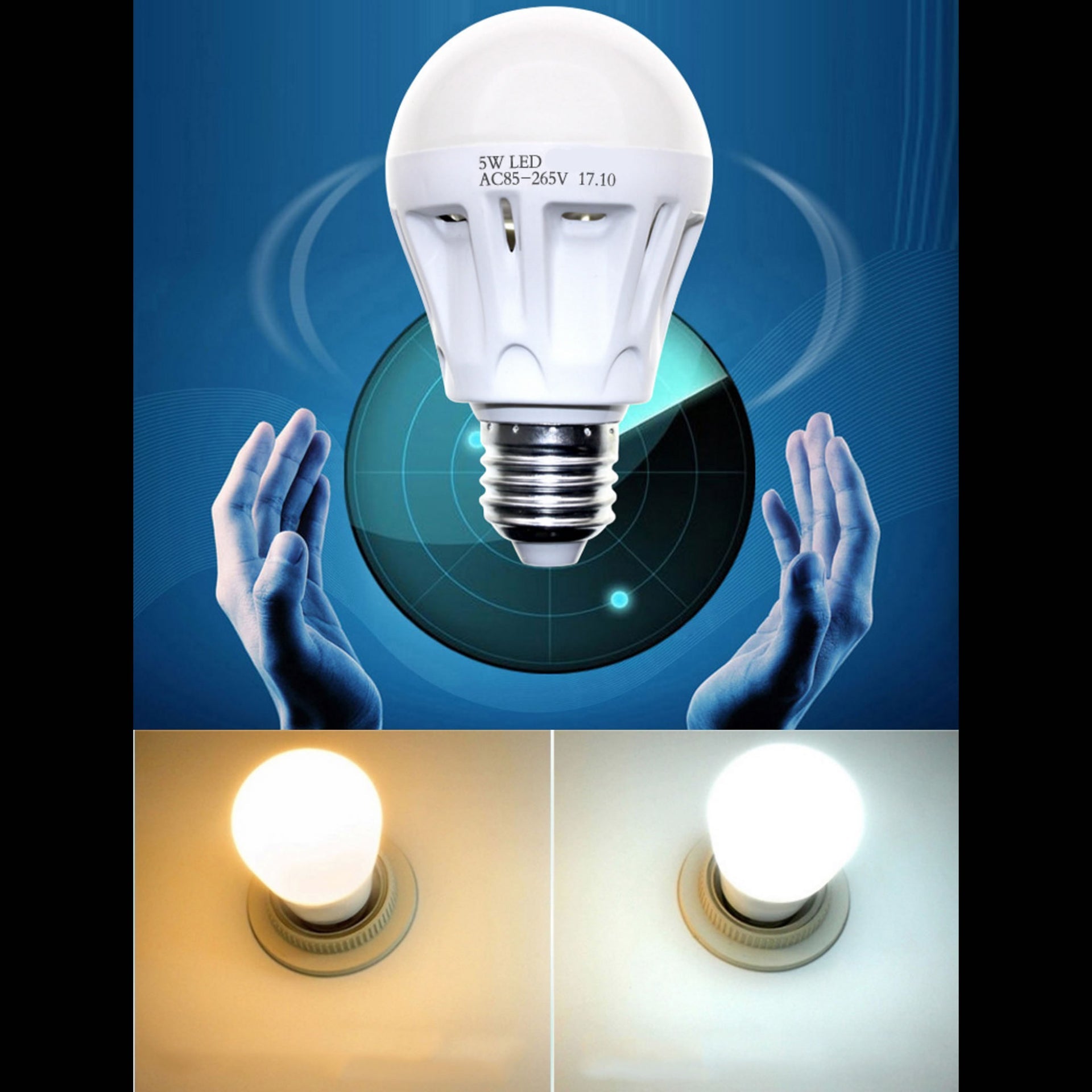 LED LIGHT BULB W/ RADAR MOTION SENSOR 180 Deg 5w/50 Watts Vista Shops