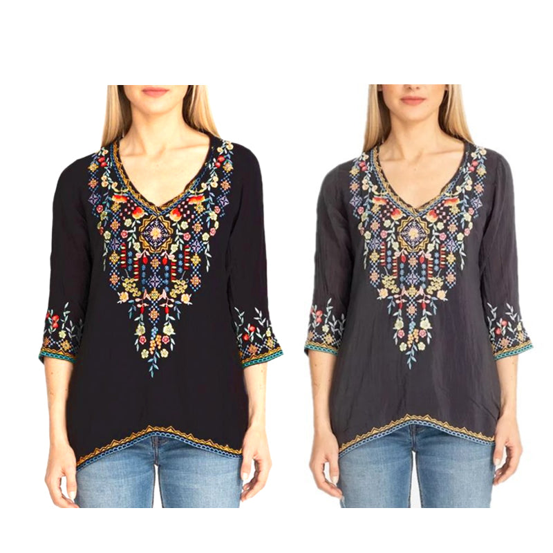 Private Garden Embroidered Tunic Tops In Vivid Colors SHOPS