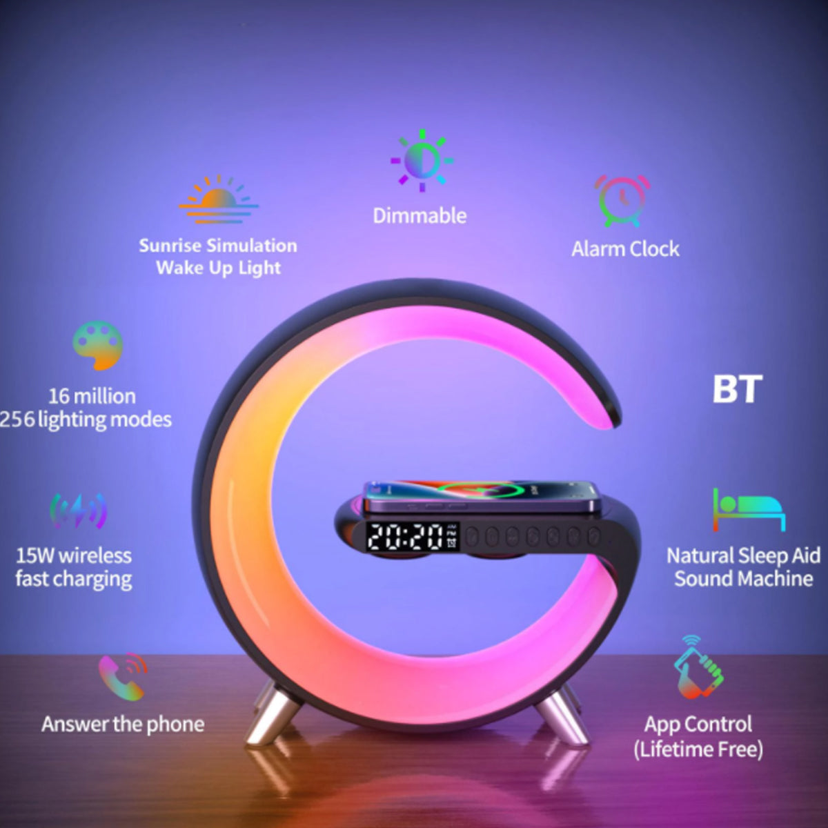Mooncave Light Wireless Charger And Speaker With Clock Vista Shops