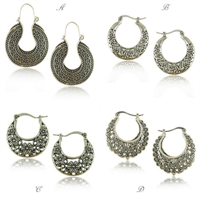 Silver Tribal look Filigree Hoop Earrings For World Traveller Vista Shops