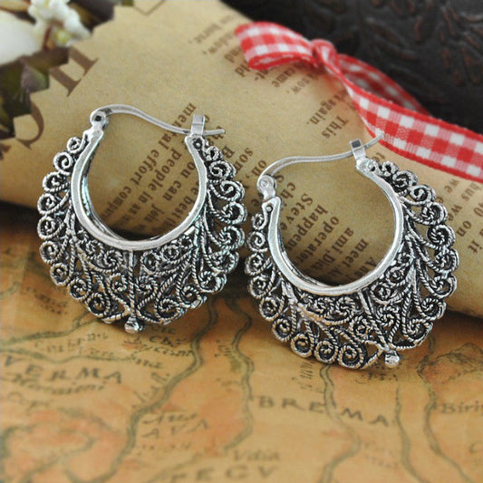 Silver Tribal look Filigree Hoop Earrings For World Traveller Vista Shops