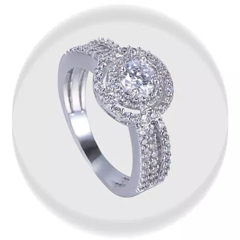 ARTDECO Double Halo Ring 18Kt White Gold Overlay Vista Shops