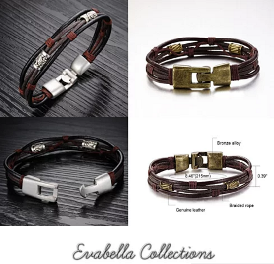 Gemini Twin Bracelets in Genuine Leather and Antique Metal Finish Vista Shops