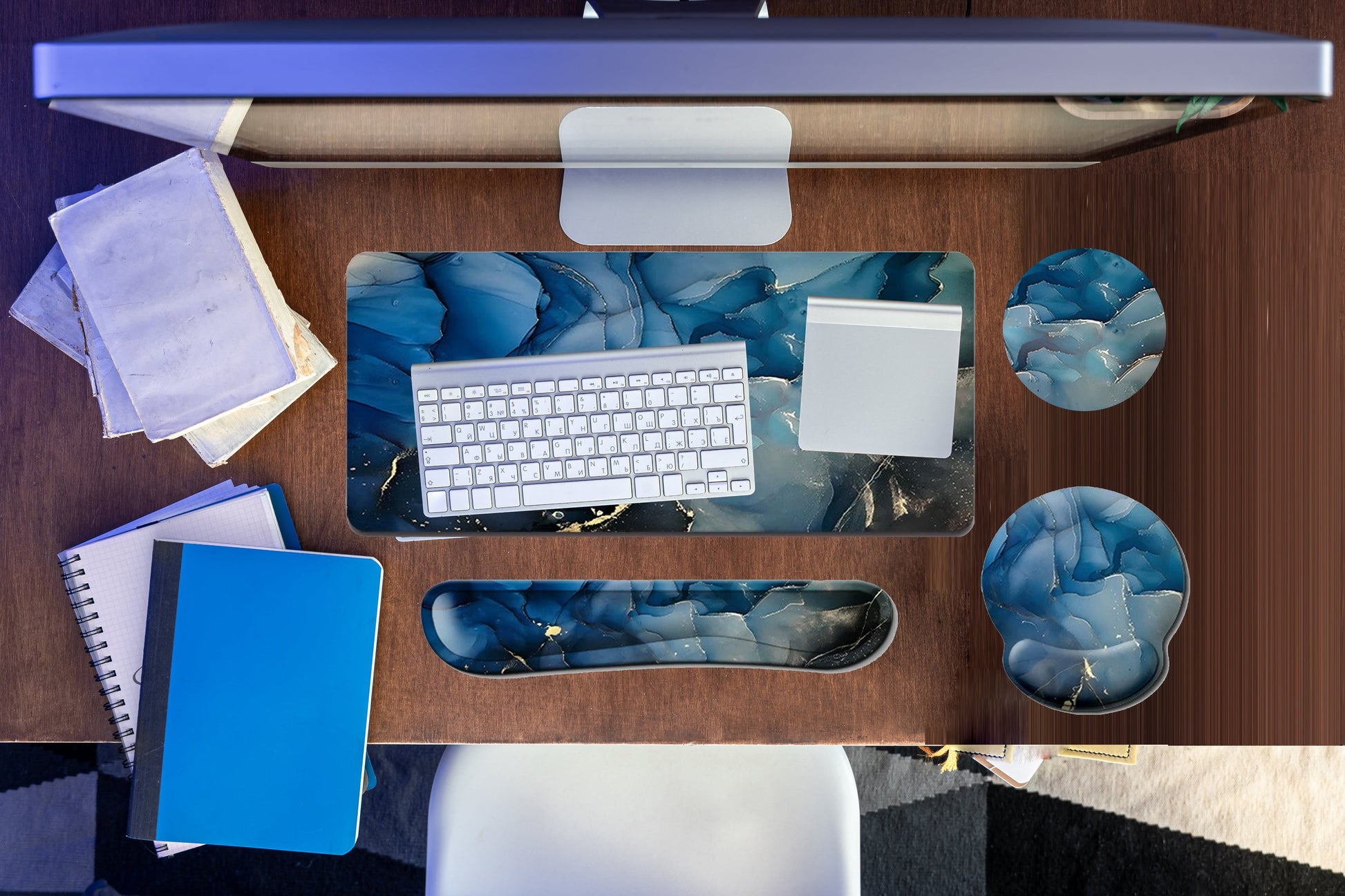 Work And Play 4 In 1 Matching Quartz Swirl Print With Golden Veining Desk Set Vista Shops