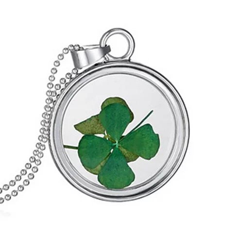 Lucky U Green Clover Leaf Glass Necklace Vista Shops