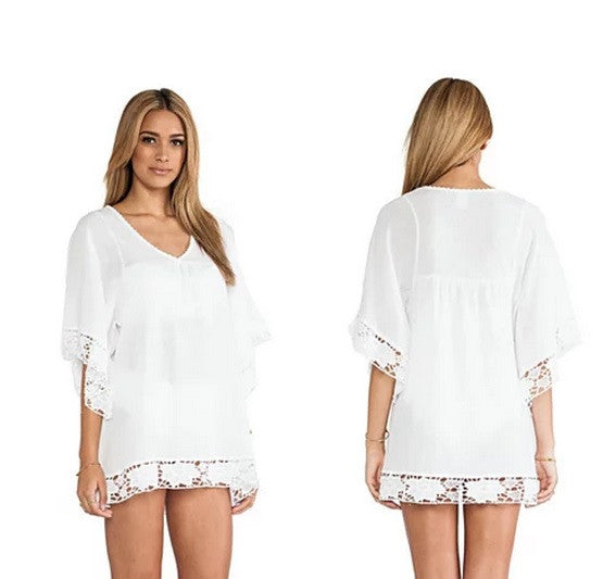 Mid-Summer Night White Crochet Lace Tunic Vista Shops