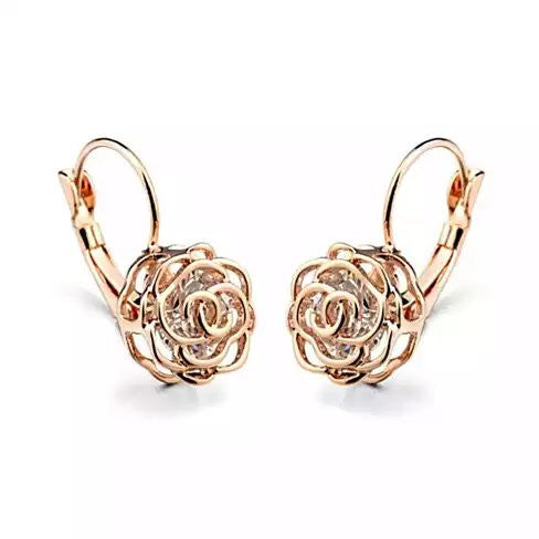 ROSE IS A ROSE 18kt Rose Crystal Earrings In White Yellow And Rose Gold Plating Vista Shops