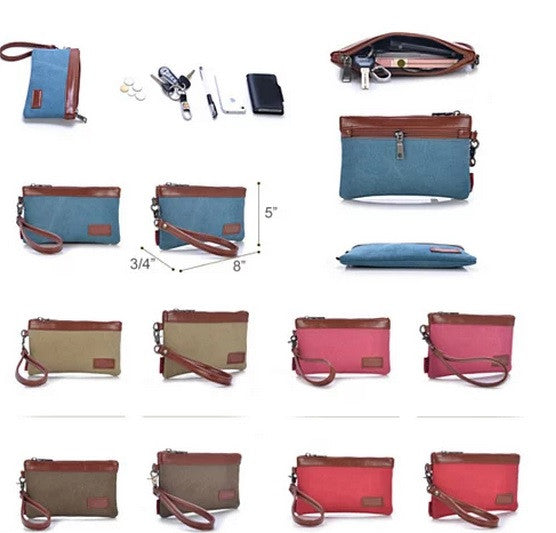 Stone Washed This & That Canvas Clutch and Wrist let 2 in 1 Purse Vista Shops