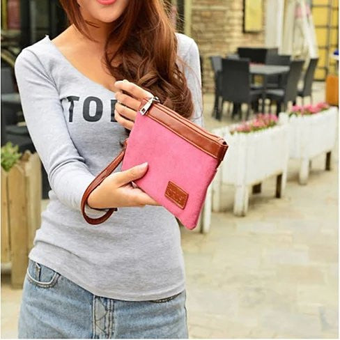 Stone Washed This & That Canvas Clutch and Wrist let 2 in 1 Purse Vista Shops