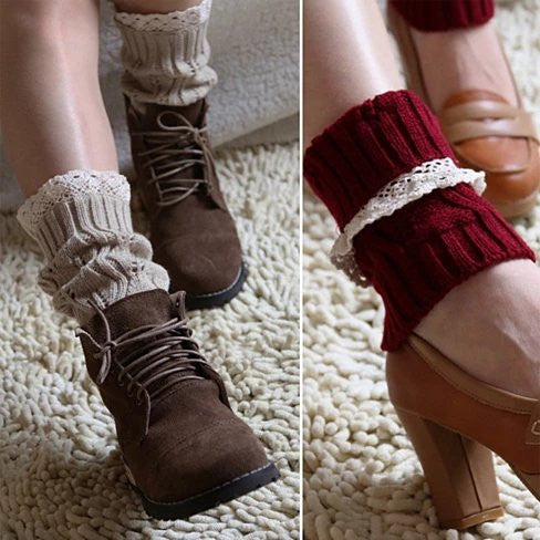 Vintage Style CableKnit At Your Feet Leg Warmer Socks With Lace Vista Shops