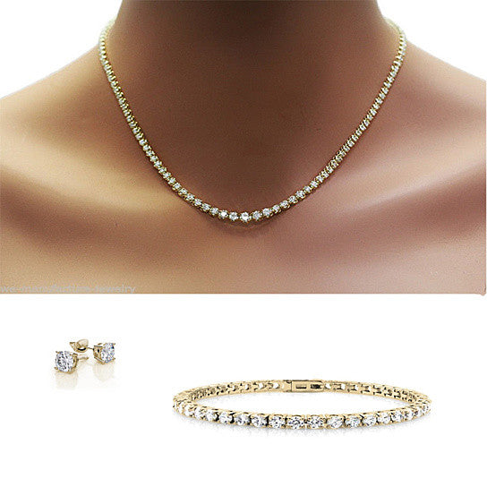 Trio Set of Dazzling Diamond Crystal Necklace Bracelet And Earrings Vista Shops