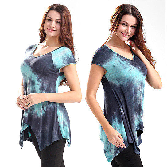 Cap Sleeve Asymmetrical Tie Dye Top Vista Shops
