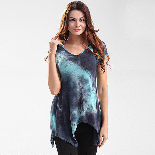 Cap Sleeve Asymmetrical Tie Dye Top Vista Shops