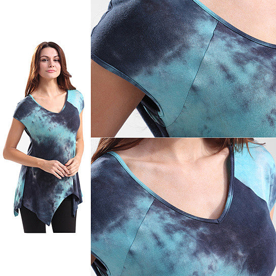 Cap Sleeve Asymmetrical Tie Dye Top Vista Shops