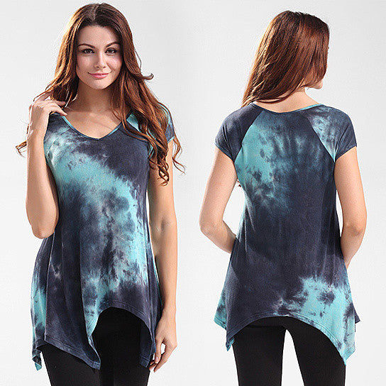 Cap Sleeve Asymmetrical Tie Dye Top Vista Shops